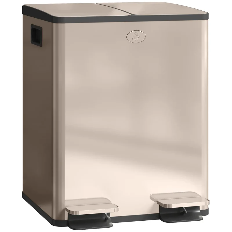 Dual Garbage Bin, Soft Close Trash Can, 2 x 20 Liter, Gold
