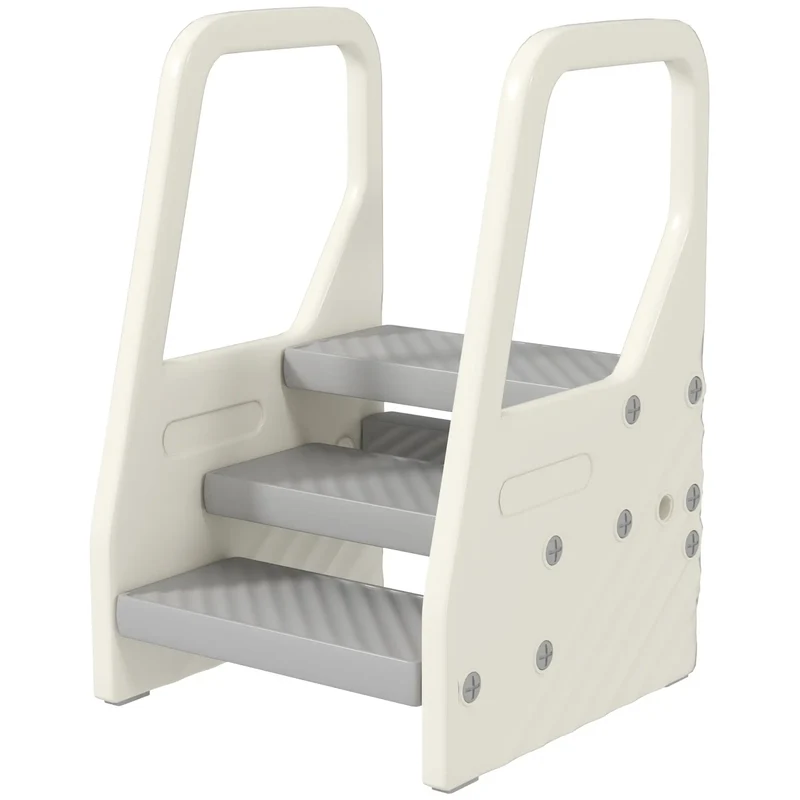 Adjustable Height Toddler Step Stool with Handle, Foot Pads, Grey