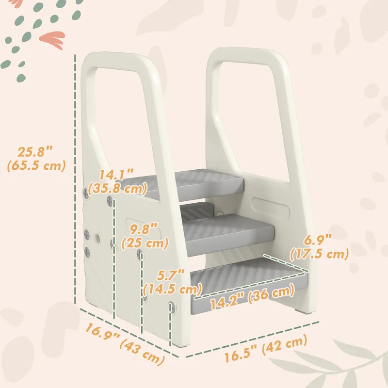 Adjustable Height Toddler Step Stool with Handle, Foot Pads, Grey
