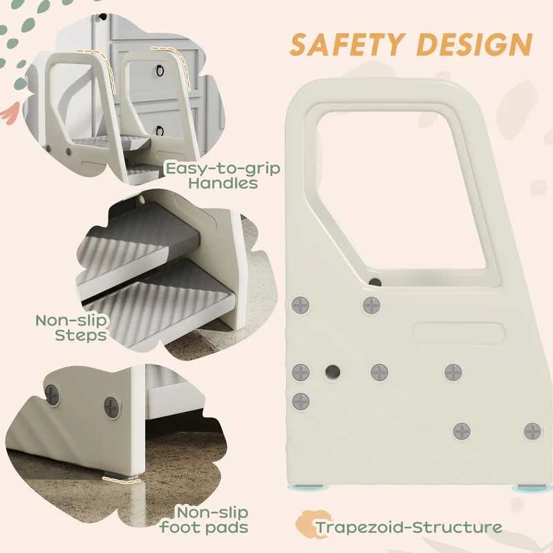 Adjustable Height Toddler Step Stool with Handle, Foot Pads, Grey