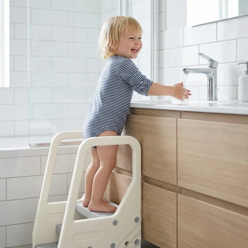 Adjustable Height Toddler Step Stool with Handle, Foot Pads, Grey