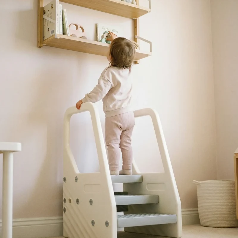 Adjustable Height Toddler Step Stool with Handle, Foot Pads, Grey