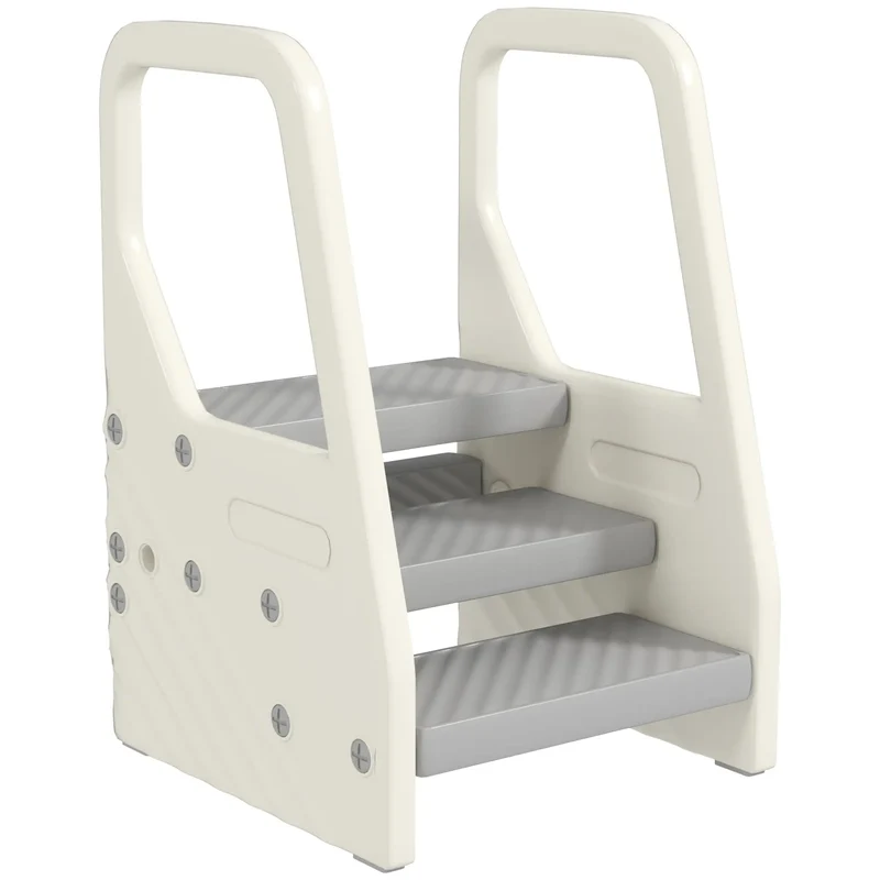 Adjustable Height Toddler Step Stool with Handle, Foot Pads, Grey