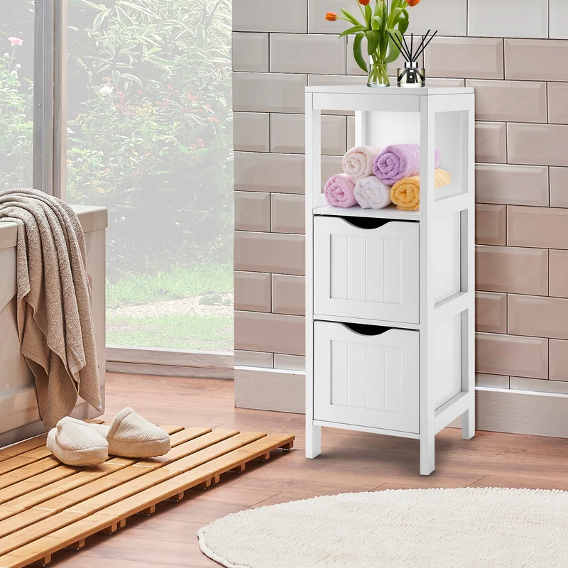 Freestanding Storage Cabinet, 2 Removable Drawers, White