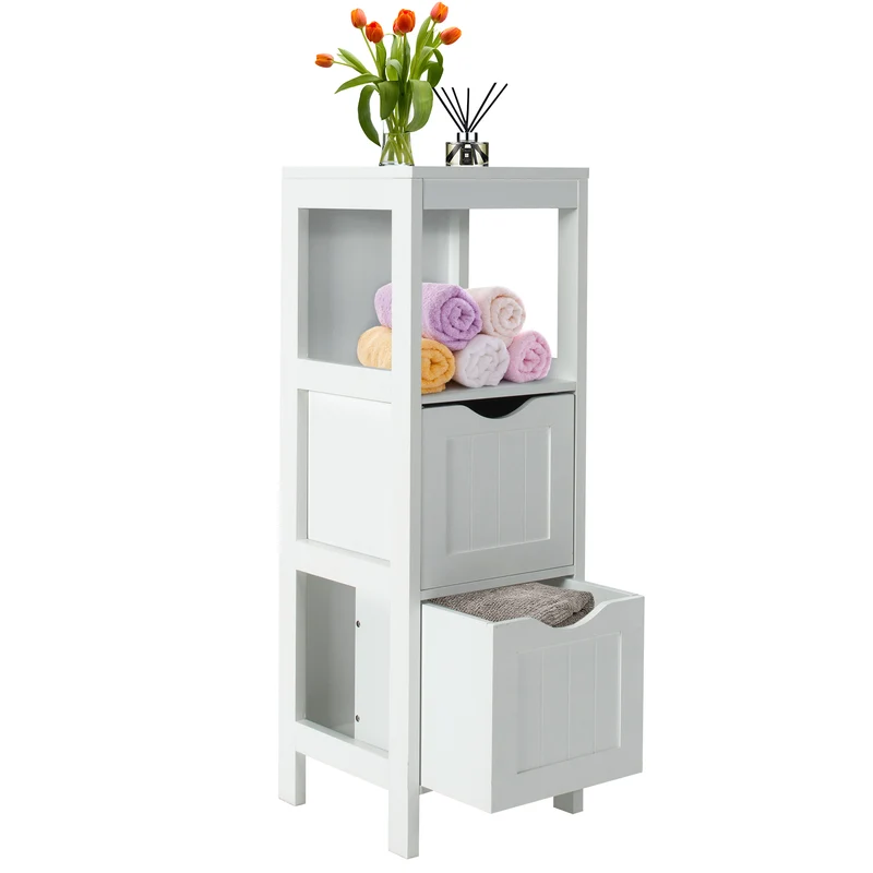 Freestanding Storage Cabinet, 2 Removable Drawers, White