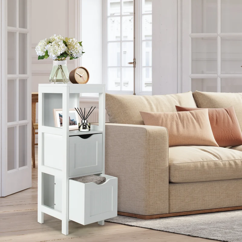 Freestanding Storage Cabinet, 2 Removable Drawers, White