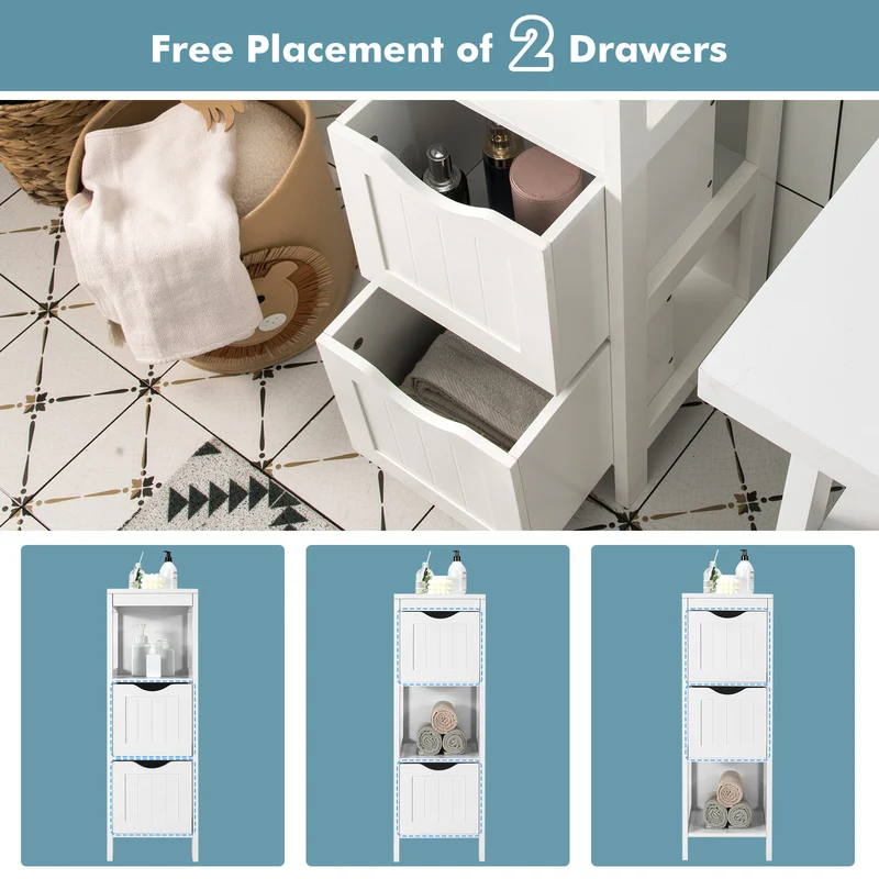 Freestanding Storage Cabinet, 2 Removable Drawers, White