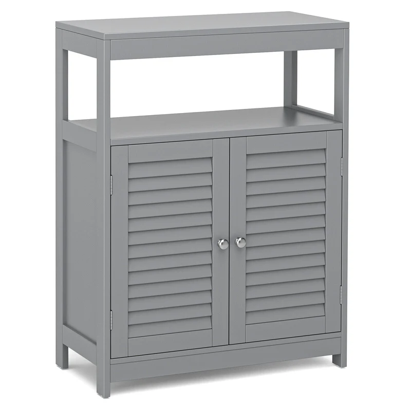 Freestanding Bathroom Floor Cabinet, Double Shutter Doors, Gray