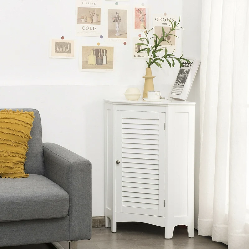 Corner Storage Cabinet, Free Standing, Shutter Door, White