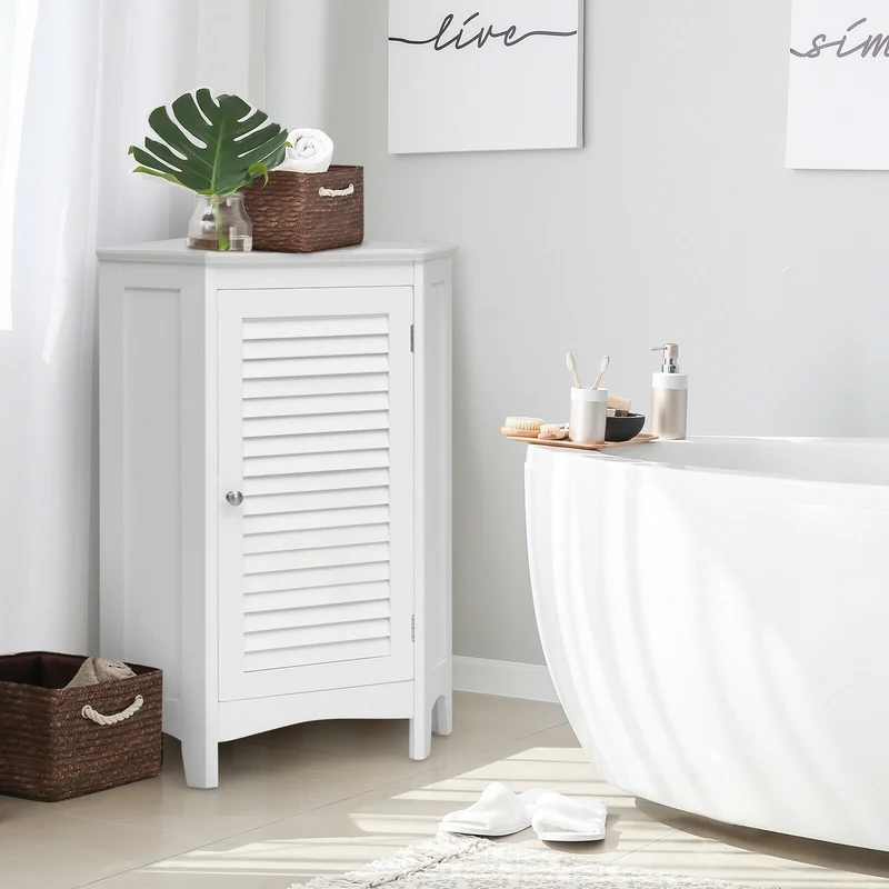 Corner Storage Cabinet, Free Standing, Shutter Door, White