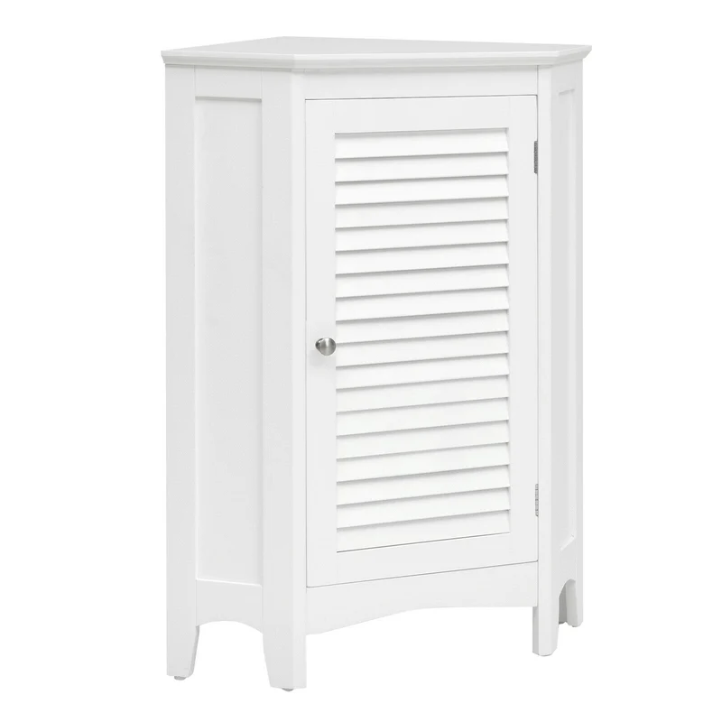 Corner Storage Cabinet, Free Standing, Shutter Door, White