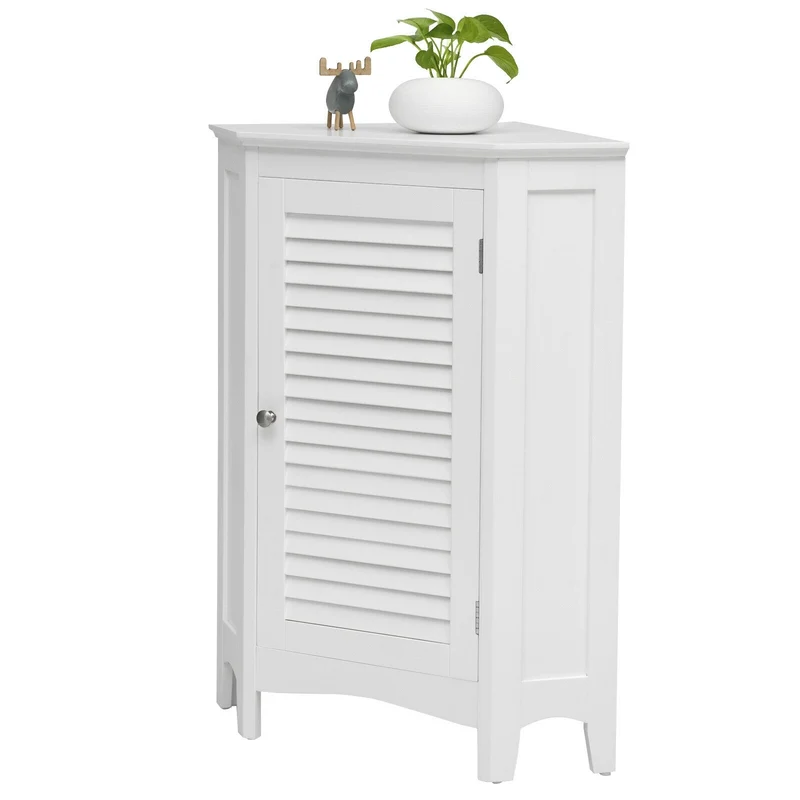 Corner Storage Cabinet, Free Standing, Shutter Door, White