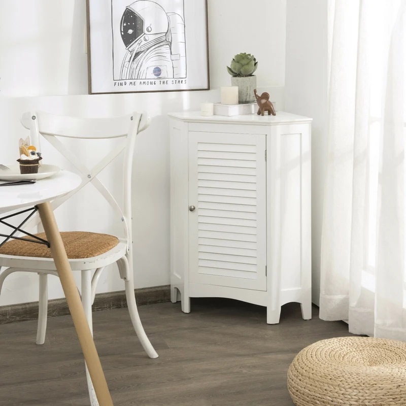 Corner Storage Cabinet, Free Standing, Shutter Door, White