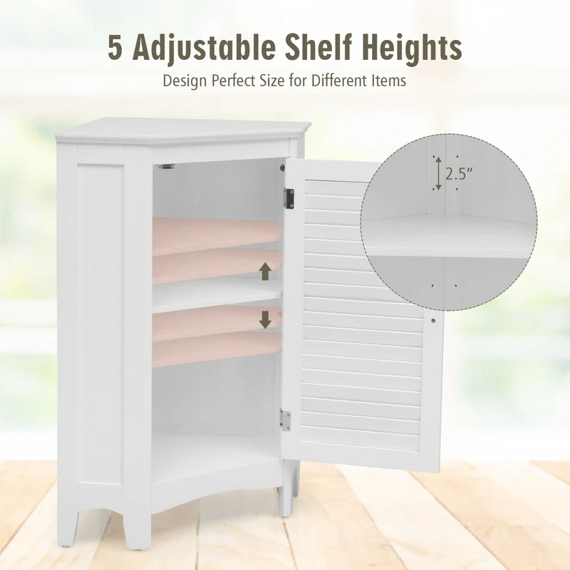Corner Storage Cabinet, Free Standing, Shutter Door, White