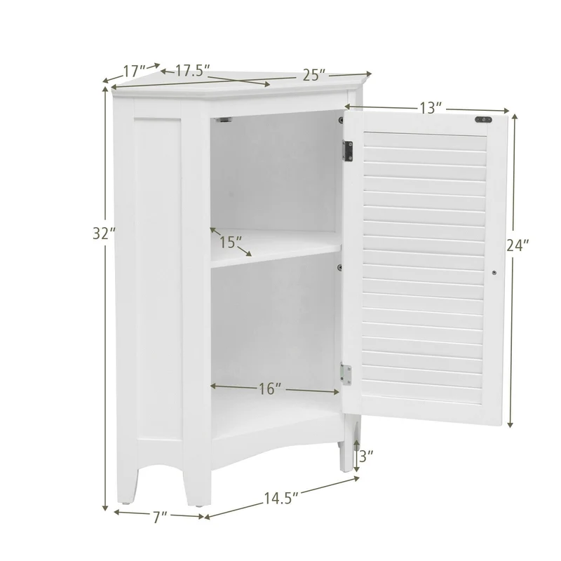 Corner Storage Cabinet, Free Standing, Shutter Door, White