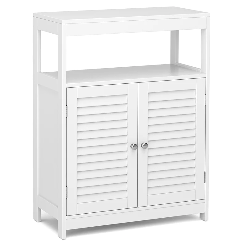 Freestanding Bathroom Floor Cabinet, Double Shutter Doors, White