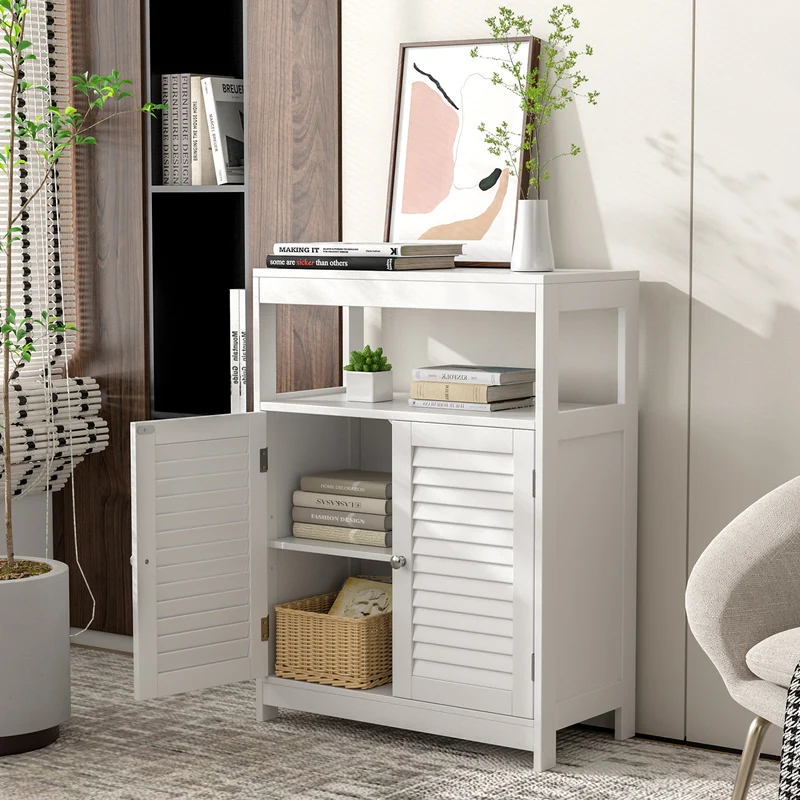 Freestanding Bathroom Floor Cabinet, Double Shutter Doors, White