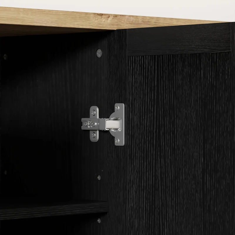 Modern Sideboard Buffet Cabinet, 4 Doors Adjustable Shelves, Black