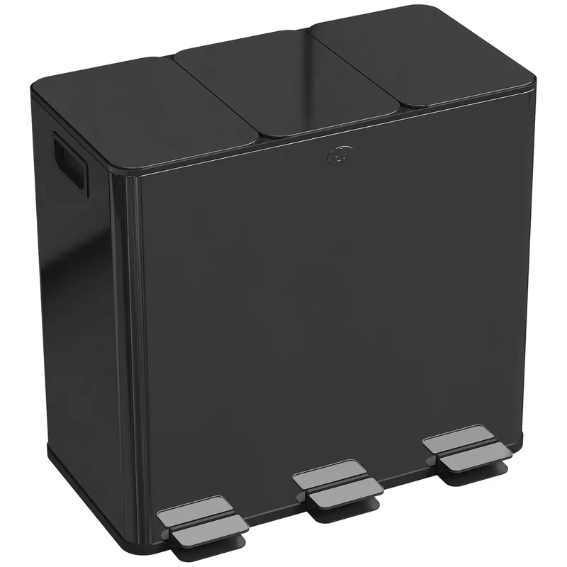 Triple Garbage Bin, Soft Close Trash Can, 3 x 20 Liter, Black