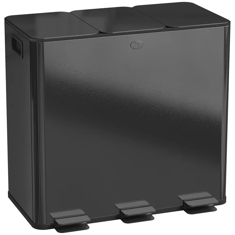 Triple Garbage Bin, Soft Close Trash Can, 3 x 20 Liter, Black