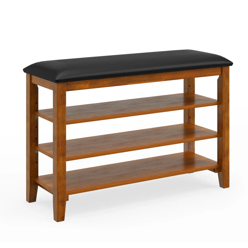 3-Tier Shoe Rack Bench, Adjustable Shelves, Soft Cushion, Brown
