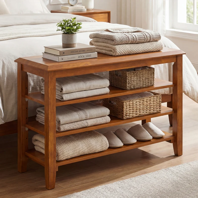 3-Tier Shoe Rack Bench, Adjustable Shelves, Entryway Living Room, Brown