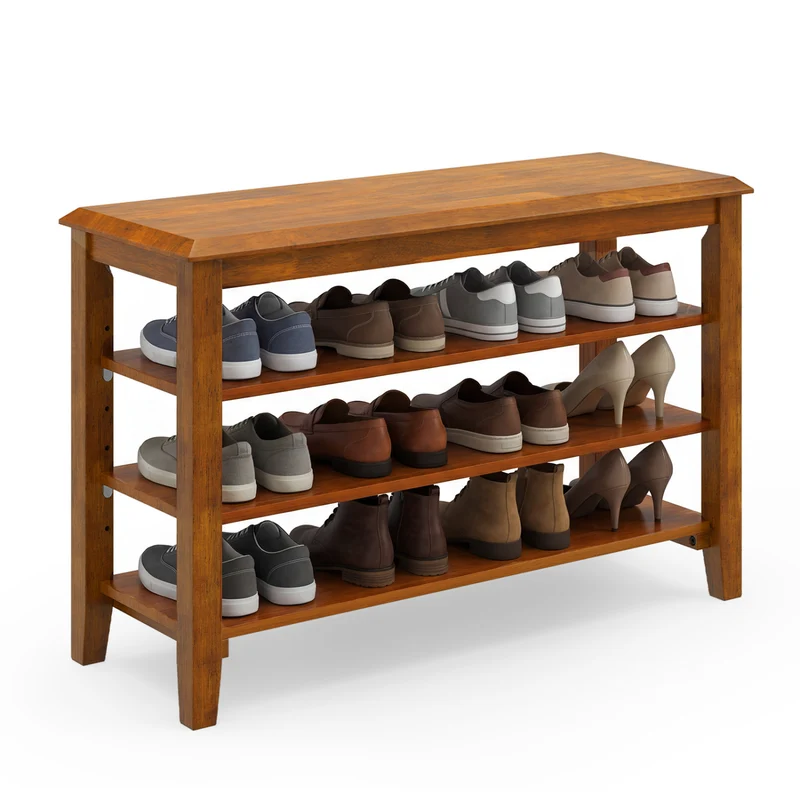 3-Tier Shoe Rack Bench, Adjustable Shelves, Entryway Living Room, Brown