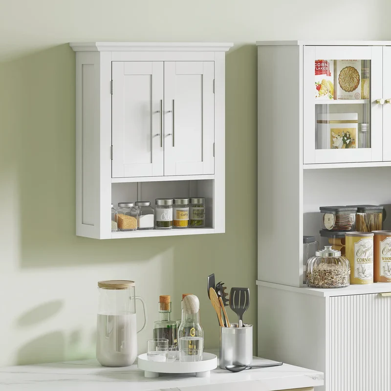 Bathroom Wall Cabinet, Medicine Cabinet with Shelf, White