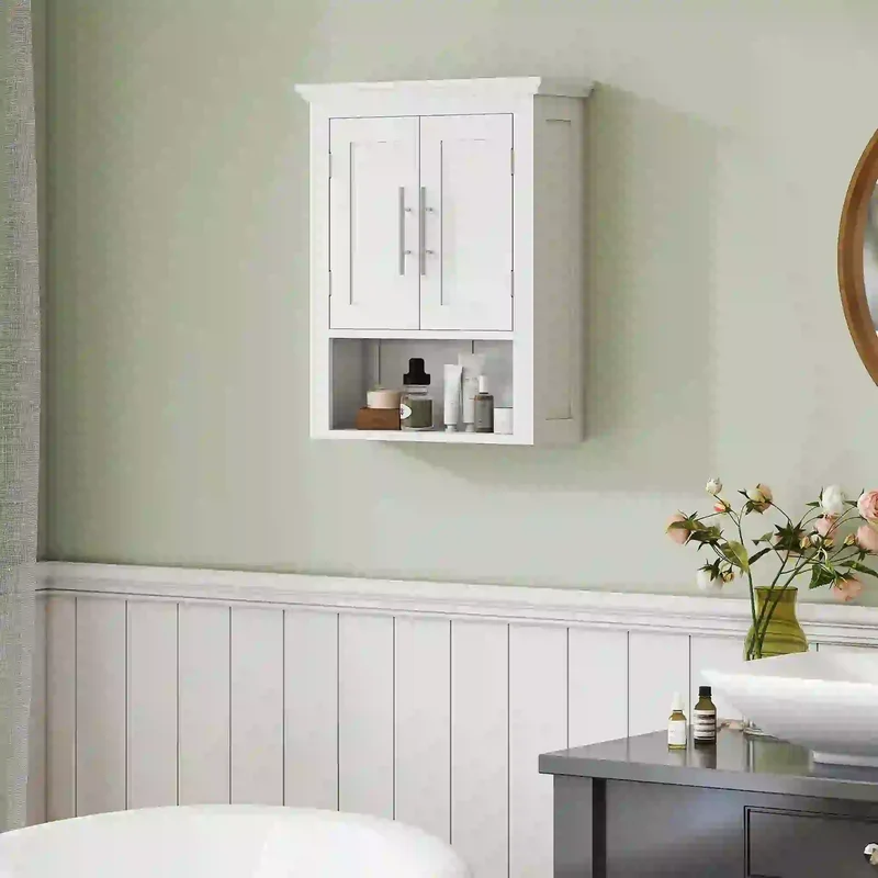 Bathroom Wall Cabinet, Medicine Cabinet with Shelf, White