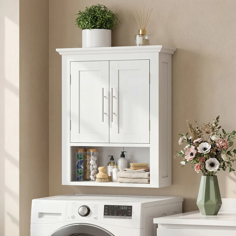 Bathroom Wall Cabinet, Medicine Cabinet with Shelf, White