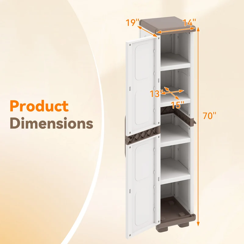 Plastic Kitchen Pantry, 4 Adjustable Shelves, Single Door, Beige