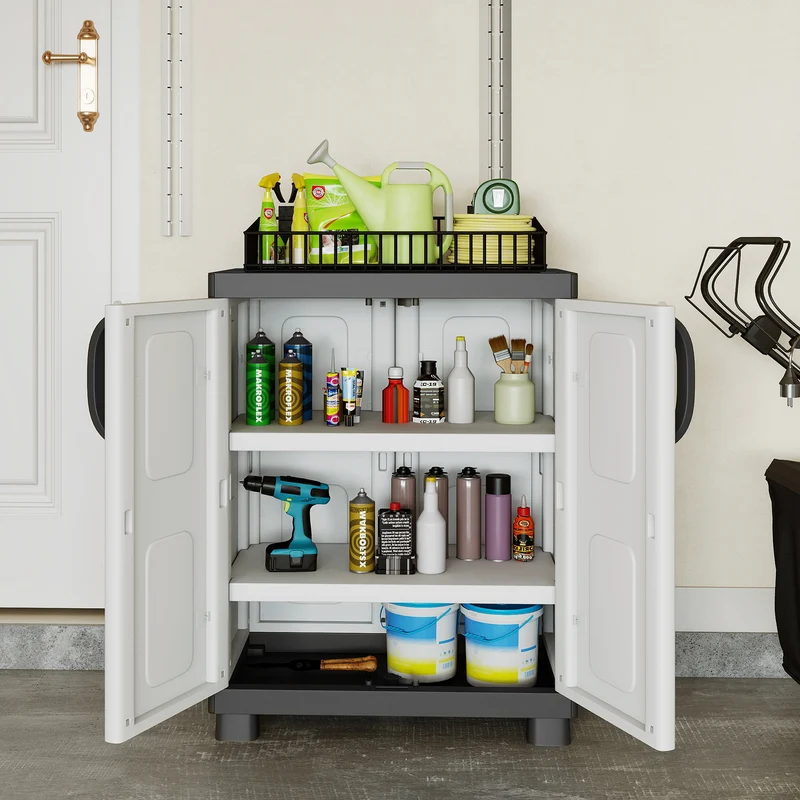 Freestanding Buffet Cabinet, 2 Doors, Adjustable Shelves, Gray