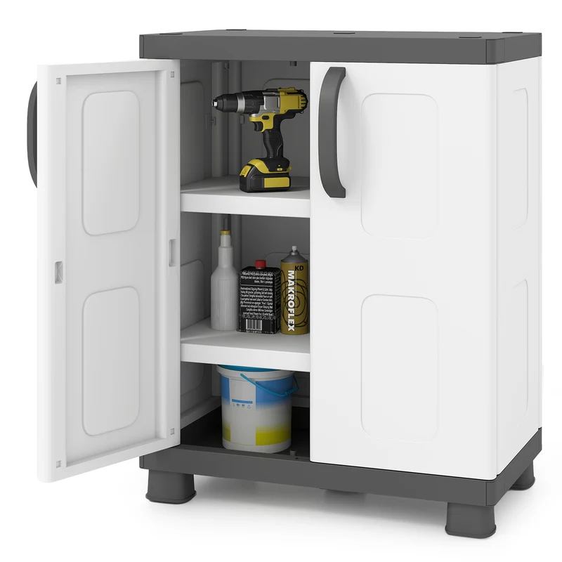 Freestanding Buffet Cabinet, 2 Doors, Adjustable Shelves, Gray
