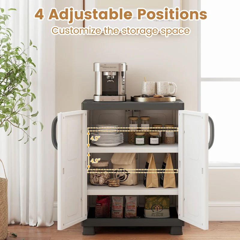 Freestanding Buffet Cabinet, 2 Doors, Adjustable Shelves, Gray
