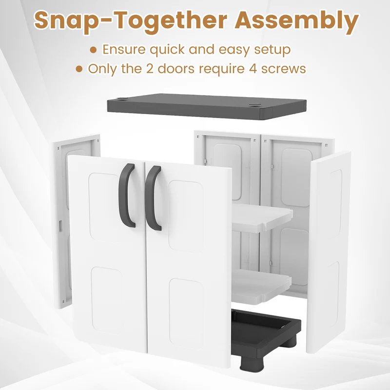 Freestanding Buffet Cabinet, 2 Doors, Adjustable Shelves, Gray