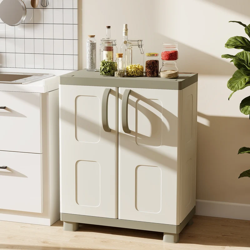Freestanding Buffet Cabinet, 2 Doors, Adjustable Shelves, Kitchen Garage, Beige