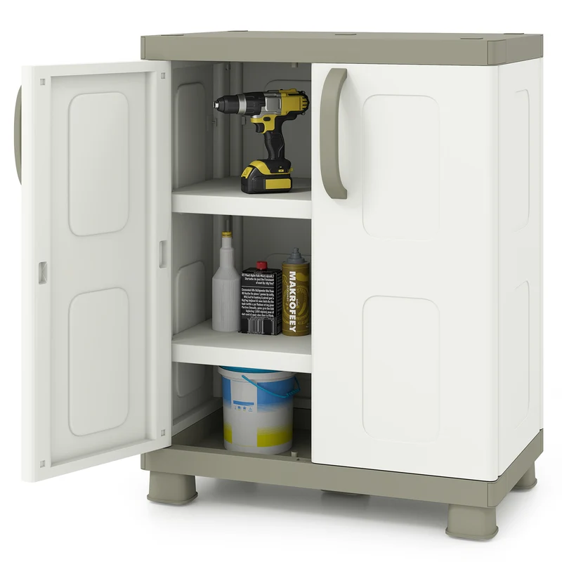 Freestanding Buffet Cabinet, 2 Doors, Adjustable Shelves, Kitchen Garage, Beige