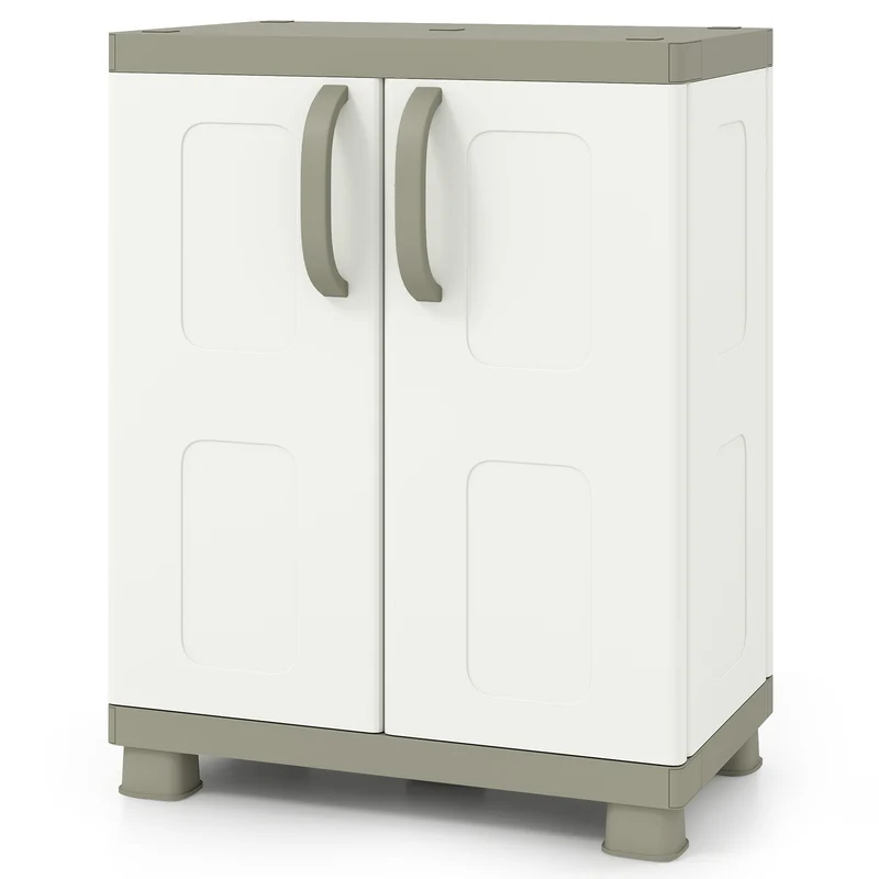 Freestanding Buffet Cabinet, 2 Doors, Adjustable Shelves, Kitchen Garage, Beige