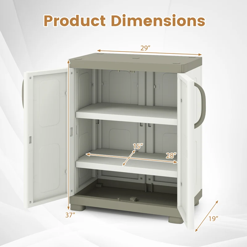 Freestanding Buffet Cabinet, 2 Doors, Adjustable Shelves, Kitchen Garage, Beige