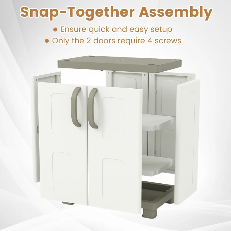 Freestanding Buffet Cabinet, 2 Doors, Adjustable Shelves, Kitchen Garage, Beige