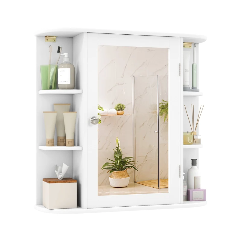 Multipurpose Mount Wall Mirror Bathroom Storage Cabinet, White