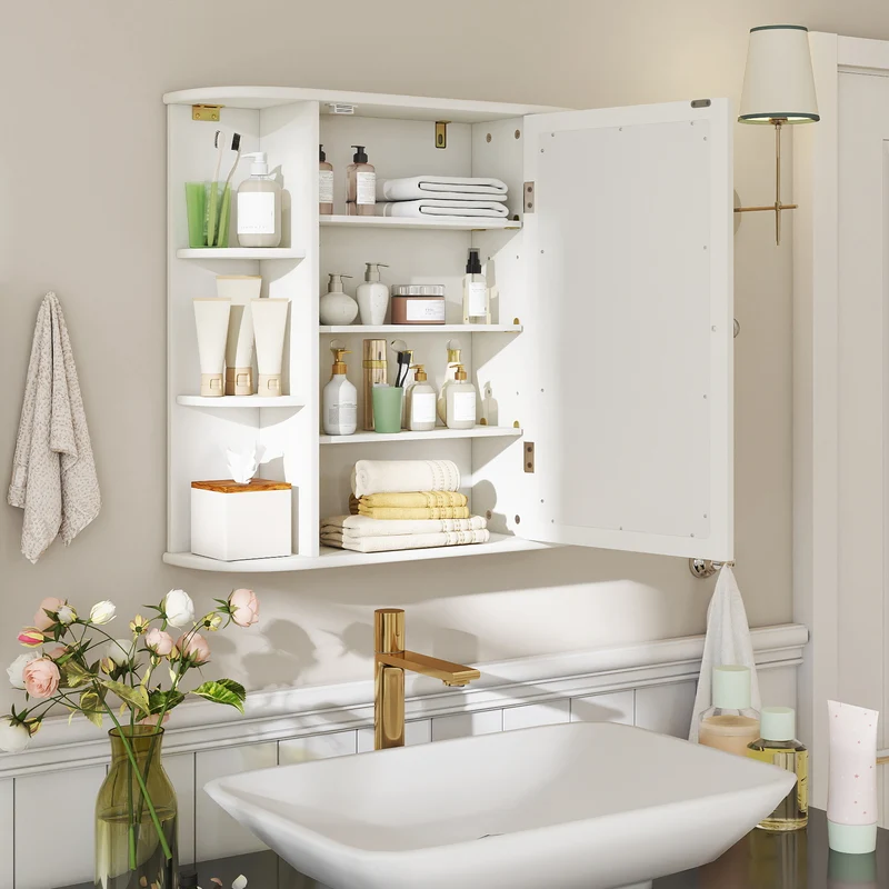 Multipurpose Mount Wall Mirror Bathroom Storage Cabinet, White