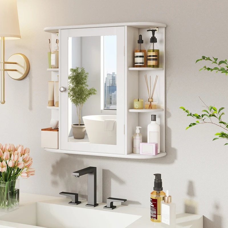 Multipurpose Mount Wall Mirror Bathroom Storage Cabinet, White