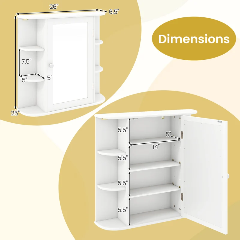 Multipurpose Mount Wall Mirror Bathroom Storage Cabinet, White