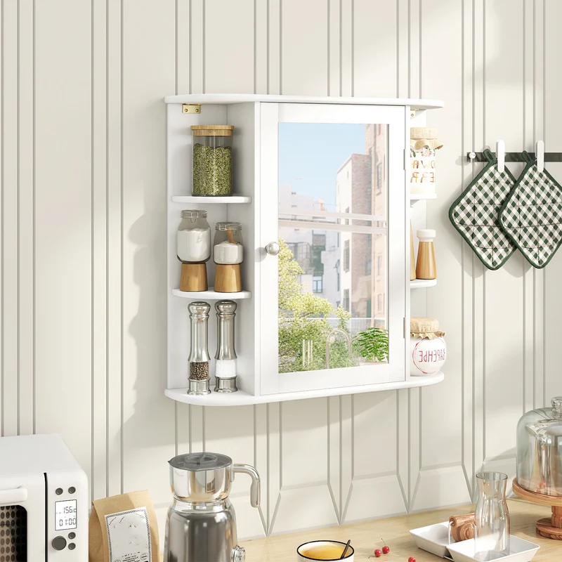 Multipurpose Mount Wall Mirror Bathroom Storage Cabinet, White