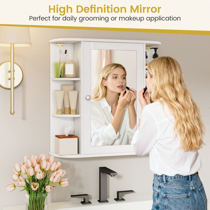 Multipurpose Mount Wall Mirror Bathroom Storage Cabinet, White