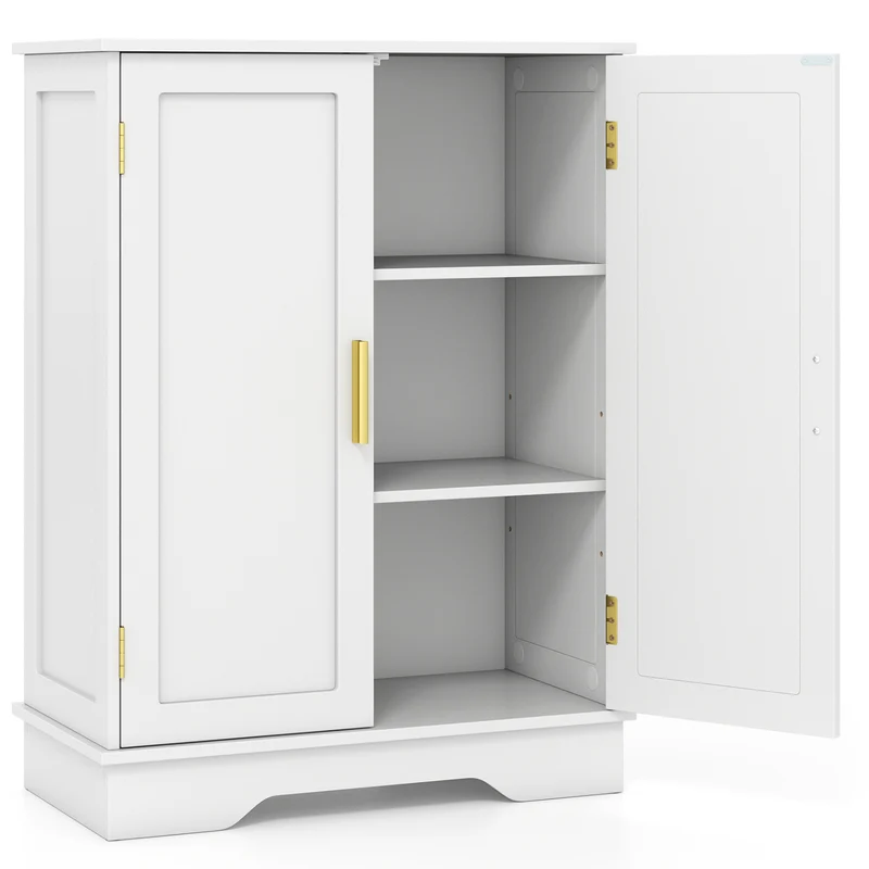 Bathroom Floor Storage Cabinet, 2 Doors, Adjustable Shelves, White