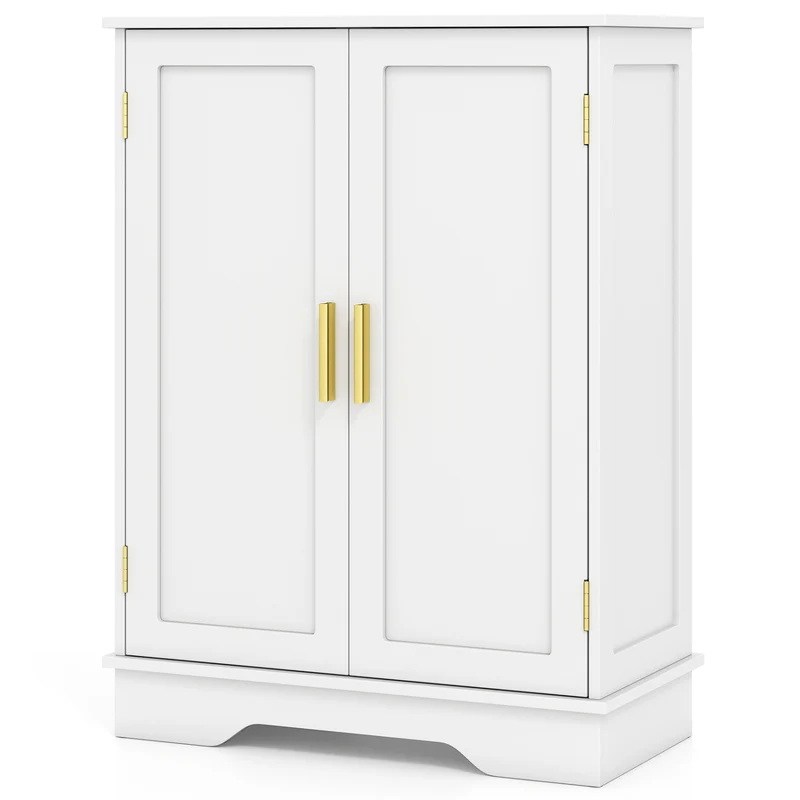 Bathroom Floor Storage Cabinet, 2 Doors, Adjustable Shelves, White