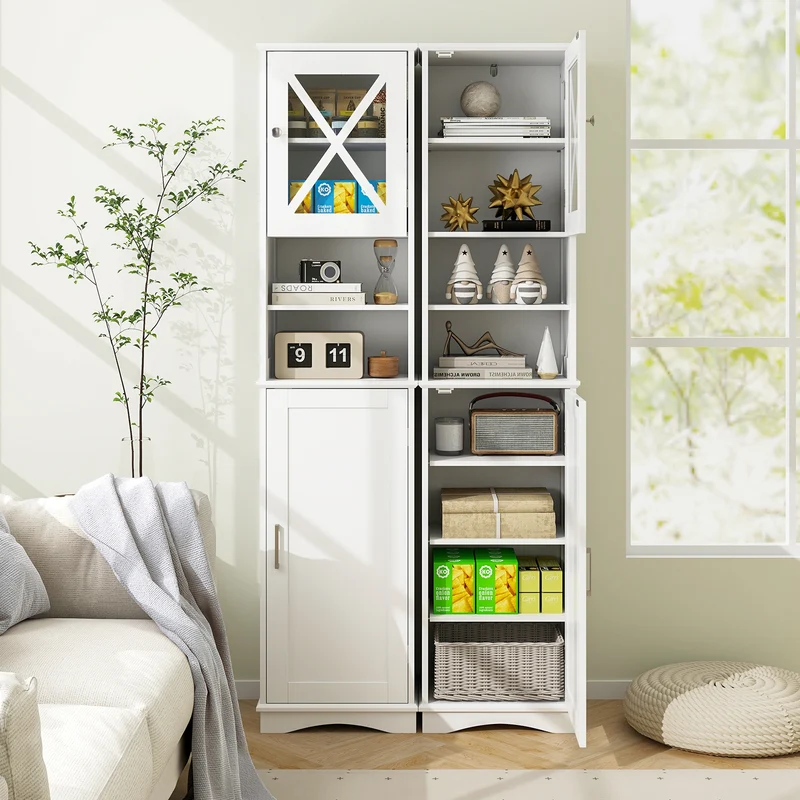 67 Inch Tall Bathroom Cabinet, Freestanding Storage, 5 Adjustable Shelves, White