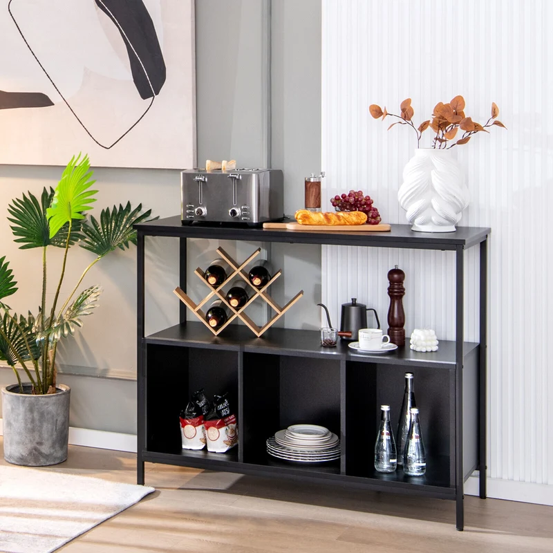 Modern Kitchen Buffet Sideboard, 3 Compartments, Black